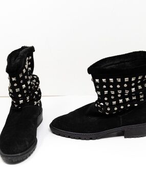 Stuart Weitzman Arctica Suede Shearling Lined Studded Embellished Slouch Boots
